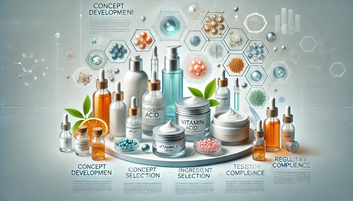 Quality-tested cosmetic formulations displayed with laboratory testing equipment
