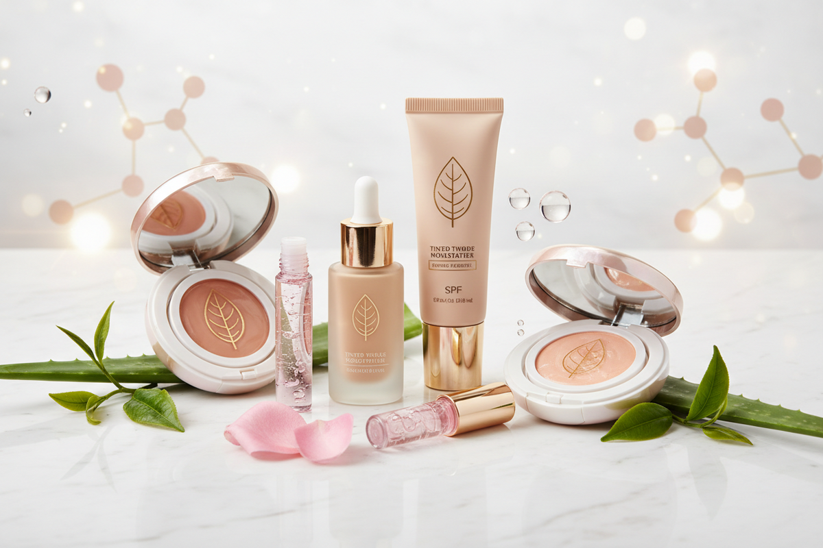 Australian skincare products alongside compliance paperwork for AICIS registration and TGA requirements
