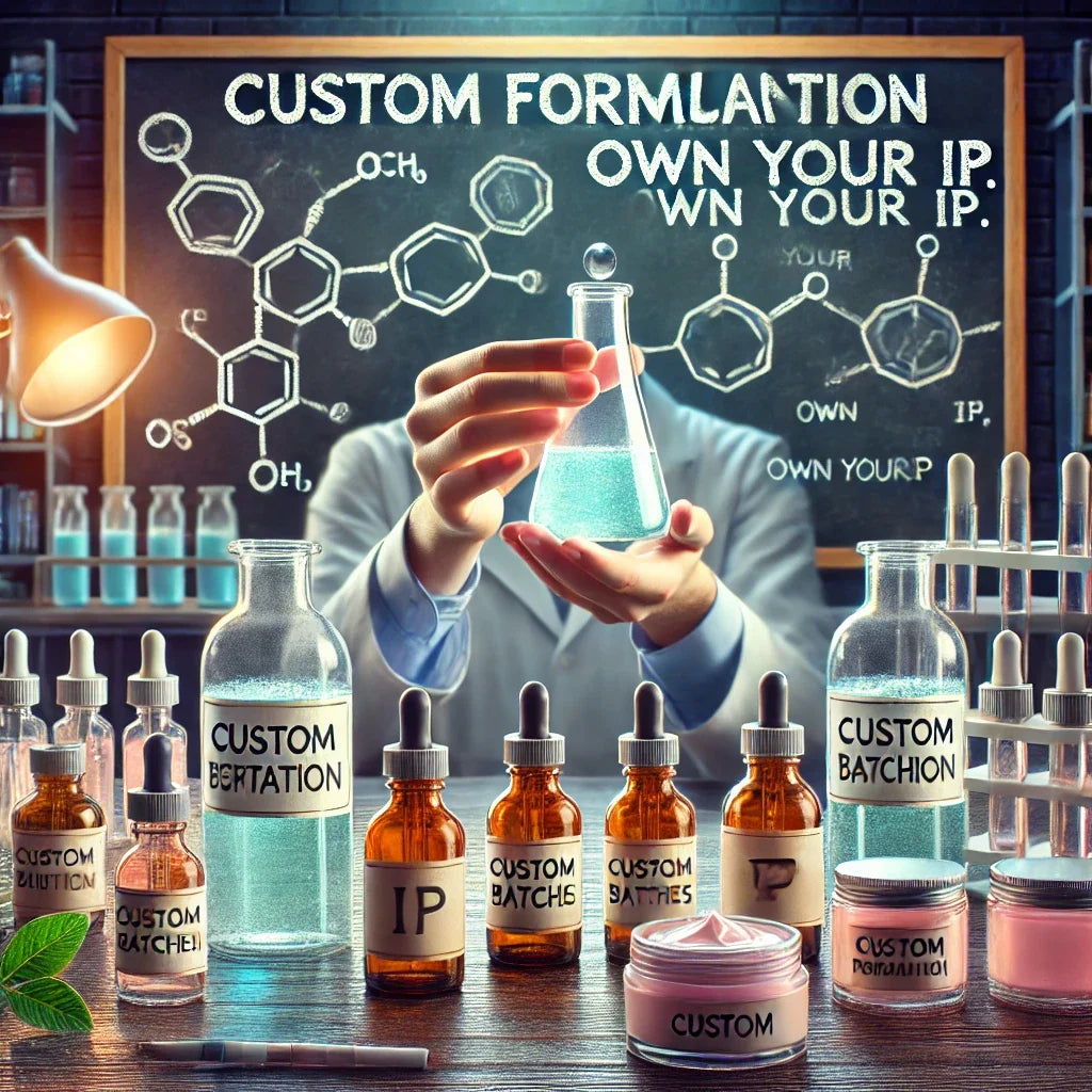 Small-batch cosmetic manufacturing with jars and bottles in a compact lab